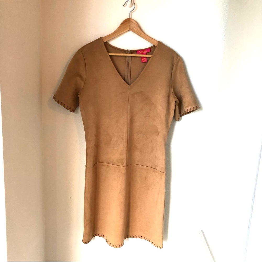 Catherine Malandrino Caramel Brown Faux Suede  A Line Straight Dress Women’s 8